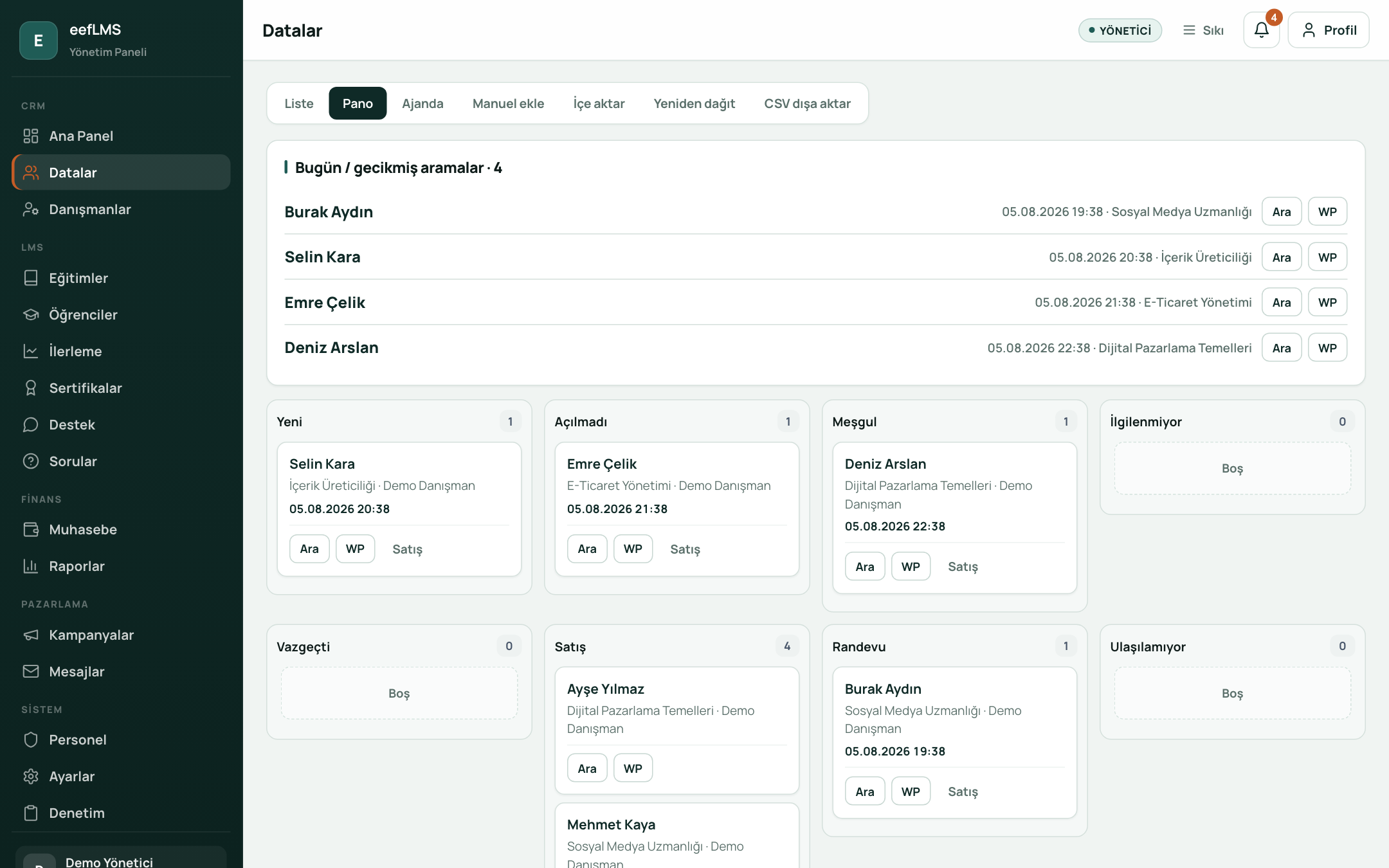 CRM Kanban panosu
